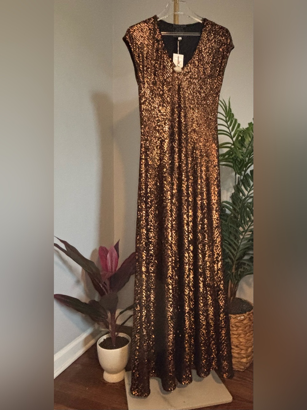 Johnny Was Bronze Sequin Maxi Dress - Picture 5 of 16